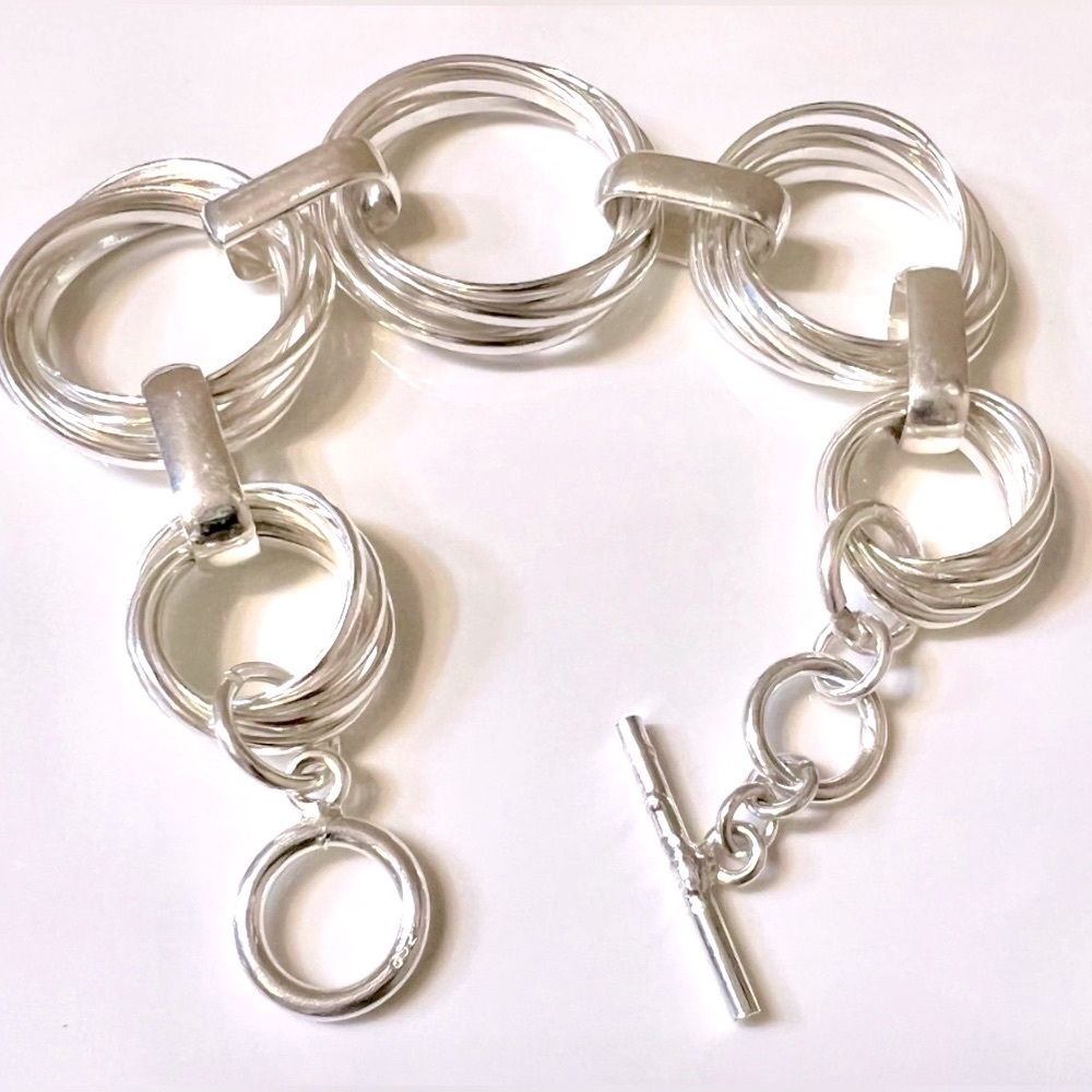 Silpada Vintage Rare Solid Sterling Silver Heavy Multi-Circles Chain Bracelet - Picture 10 of 10